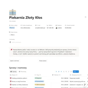 Klient z danymi kontaktowymi oraz listą swoich szans i rozmów