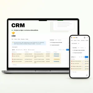 Moduł CRM otwarty na laptopie i telefonie: pulpit „Dziś" z listą szans, do których trzeba dziś wrócić