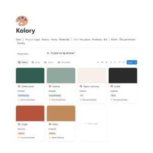 Paleta: próbki kolorów z rolą i kodami do skopiowania