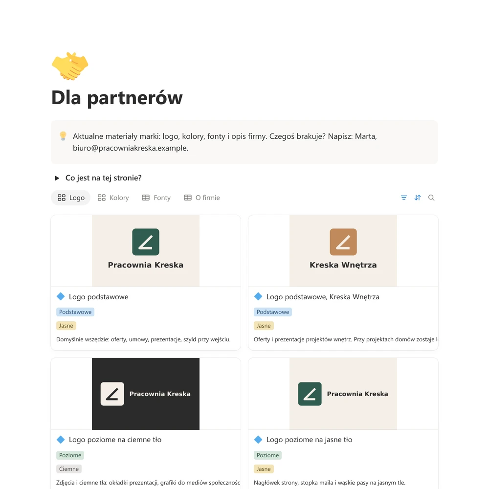 Strona Dla partnerów tak, jak widzi ją wykonawca w przeglądarce, bez logowania